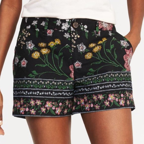 Old Navy Black Multicolor Floral Casual Shorts 0 - Picture 1 of 8